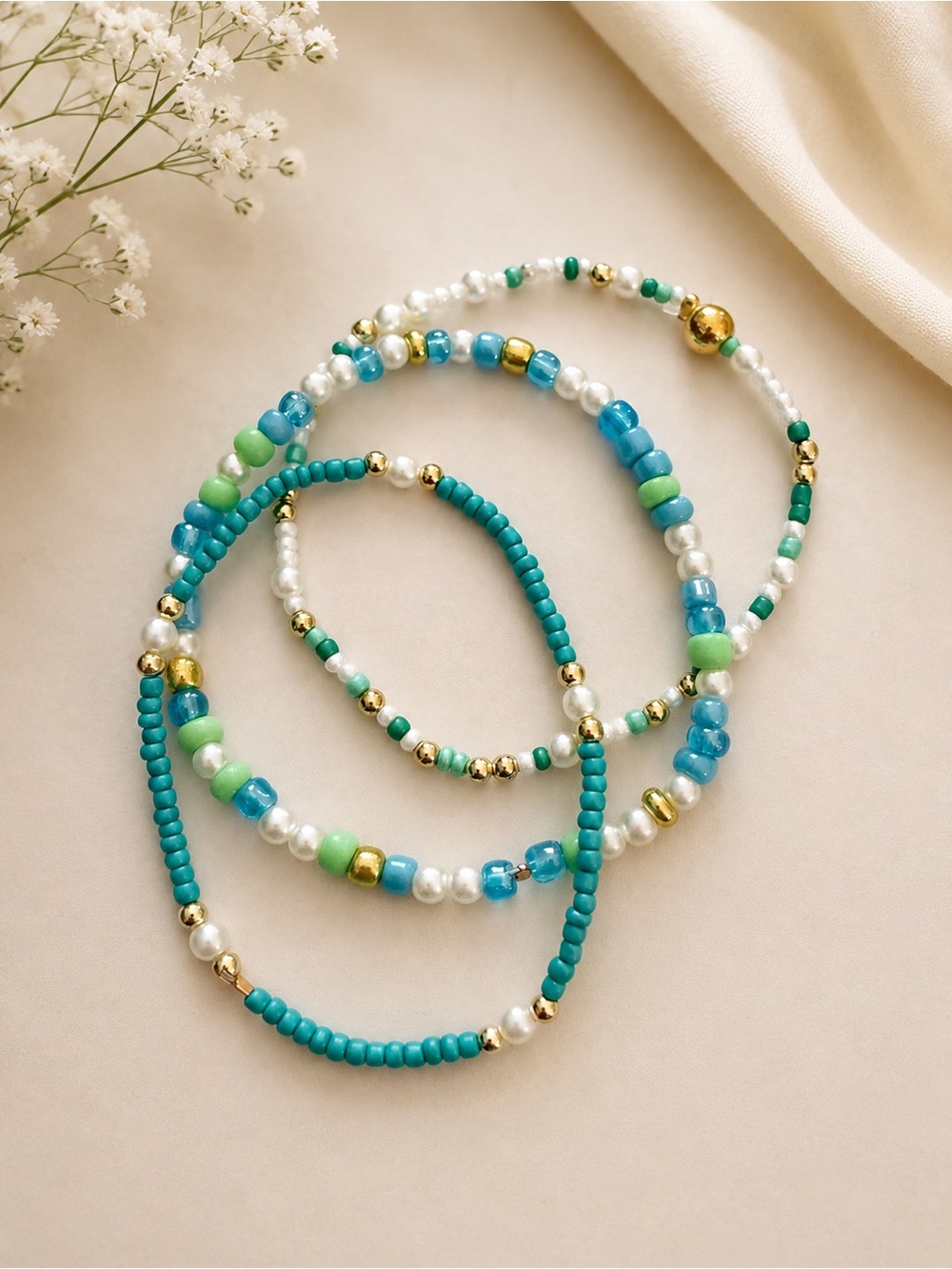 Enewton Inspired Bead Bracelets Waterproof 3 Pc. New Stretchy teal